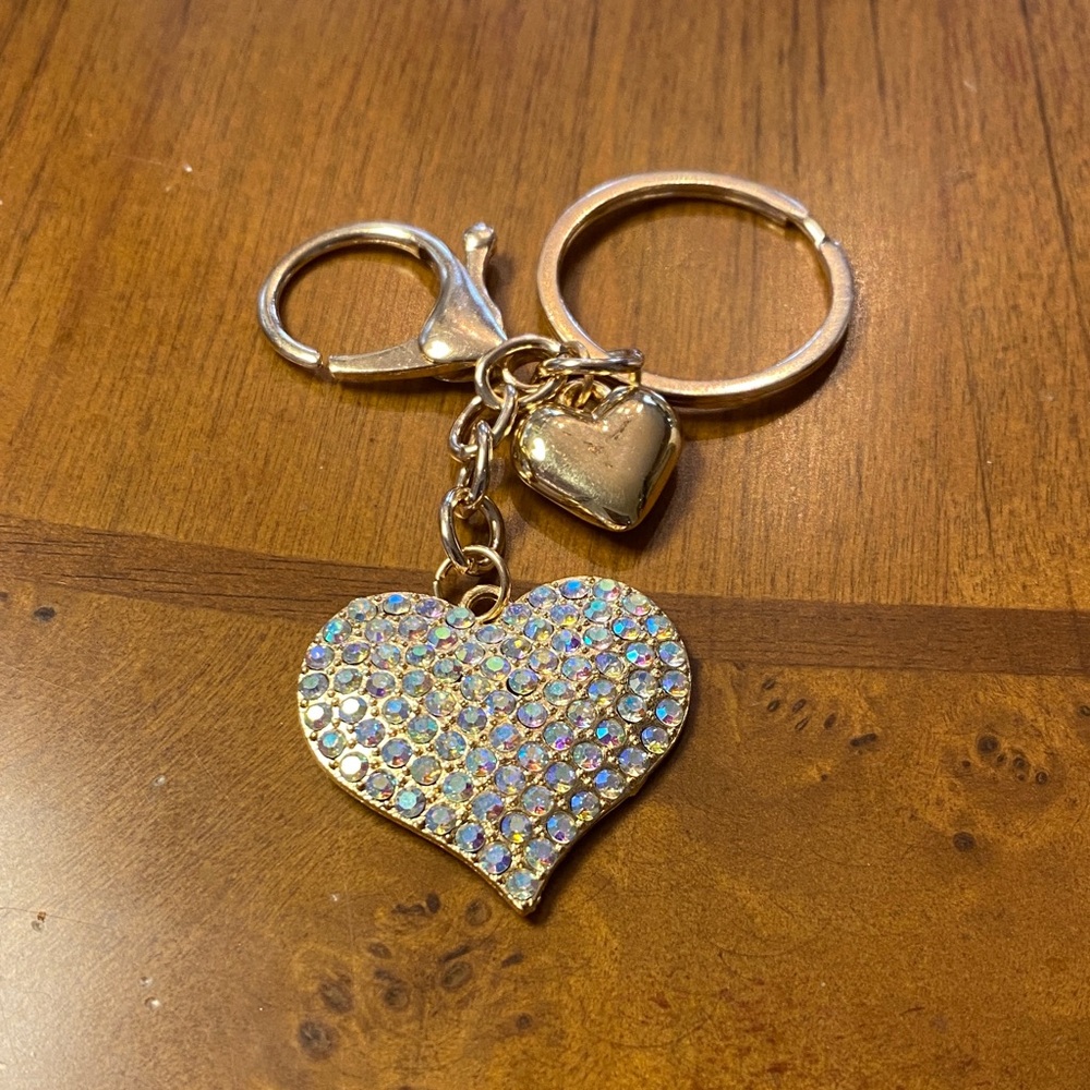 SOLD - Gold Heart Keychain with Rhinestones
